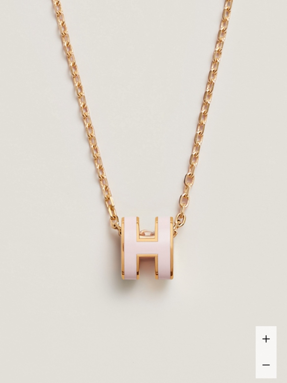 Hermes Gold Chain Necklace with Light Pink H Pendant